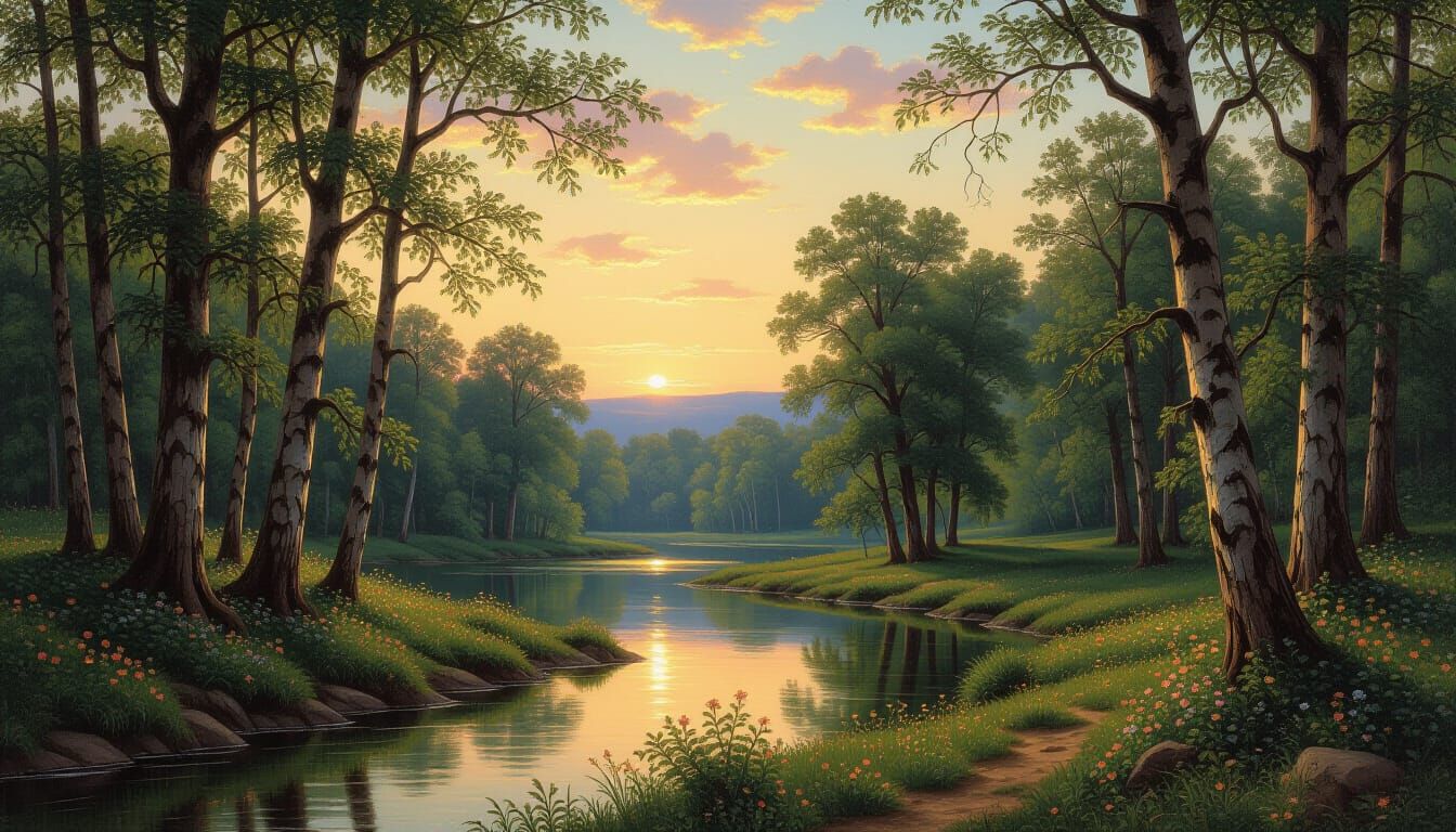 Lush Forest Landscape with Elves, in Classic Style