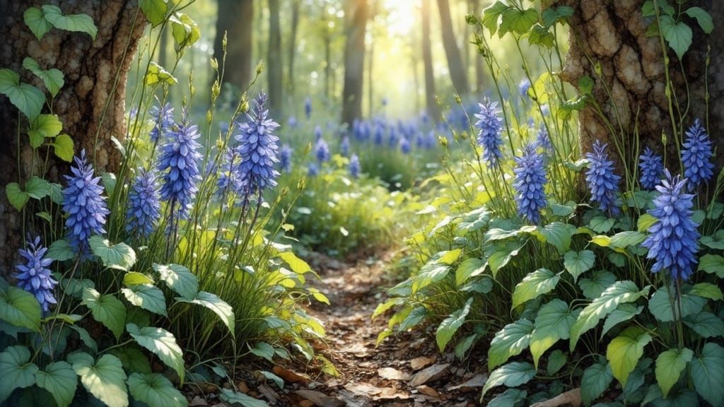 Vibrant Spring Bloom of Scilla Bifolia in Whimsical Forest S...