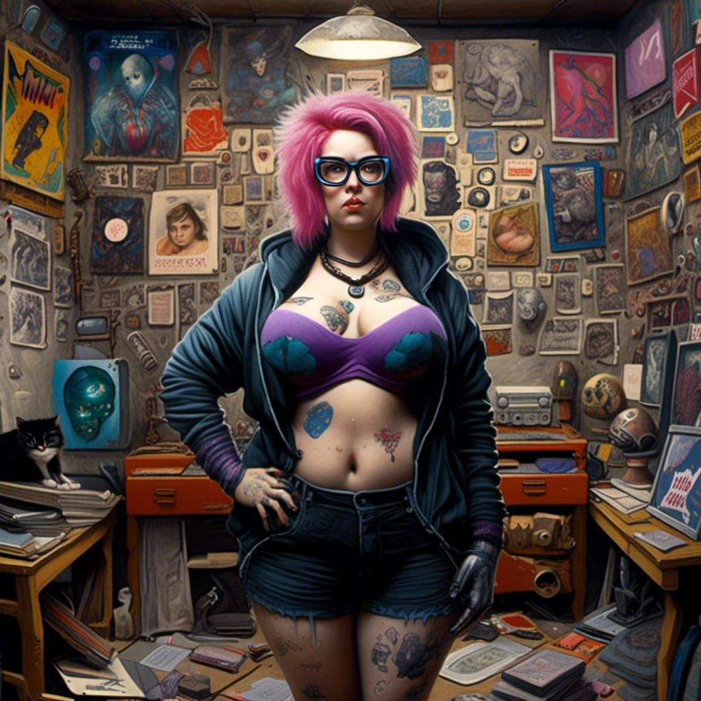 Punk Woman in Sci-Fi Room: Comic Book Art