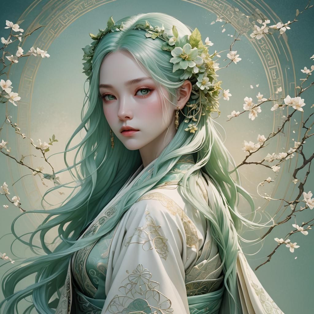 Light Elf in Kimono with Anime Style