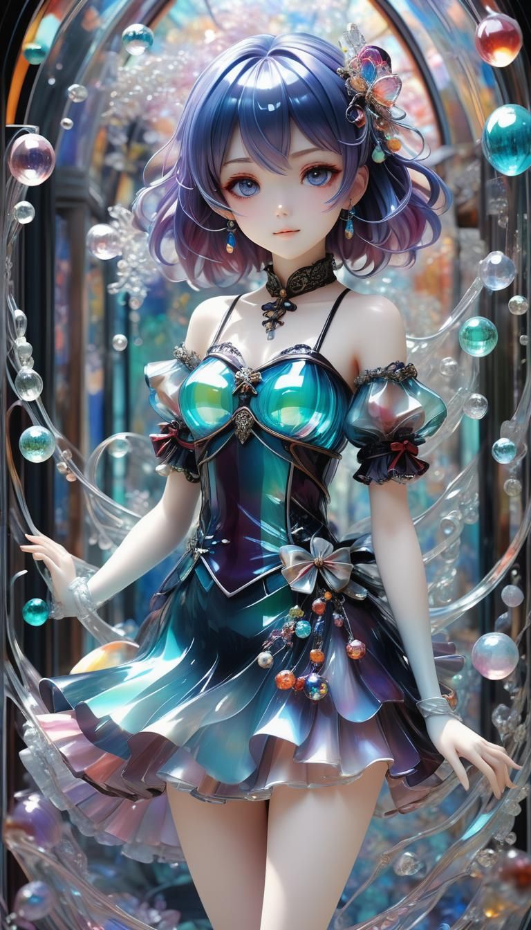 Opalescent Anime Girl in Venetian Glass Style