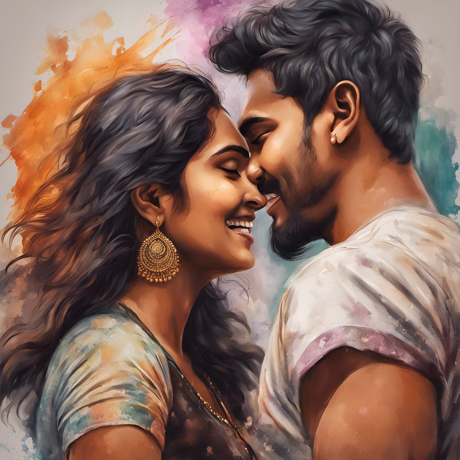 Loving Bengali Couple Expressing Joy in Hyperrealism