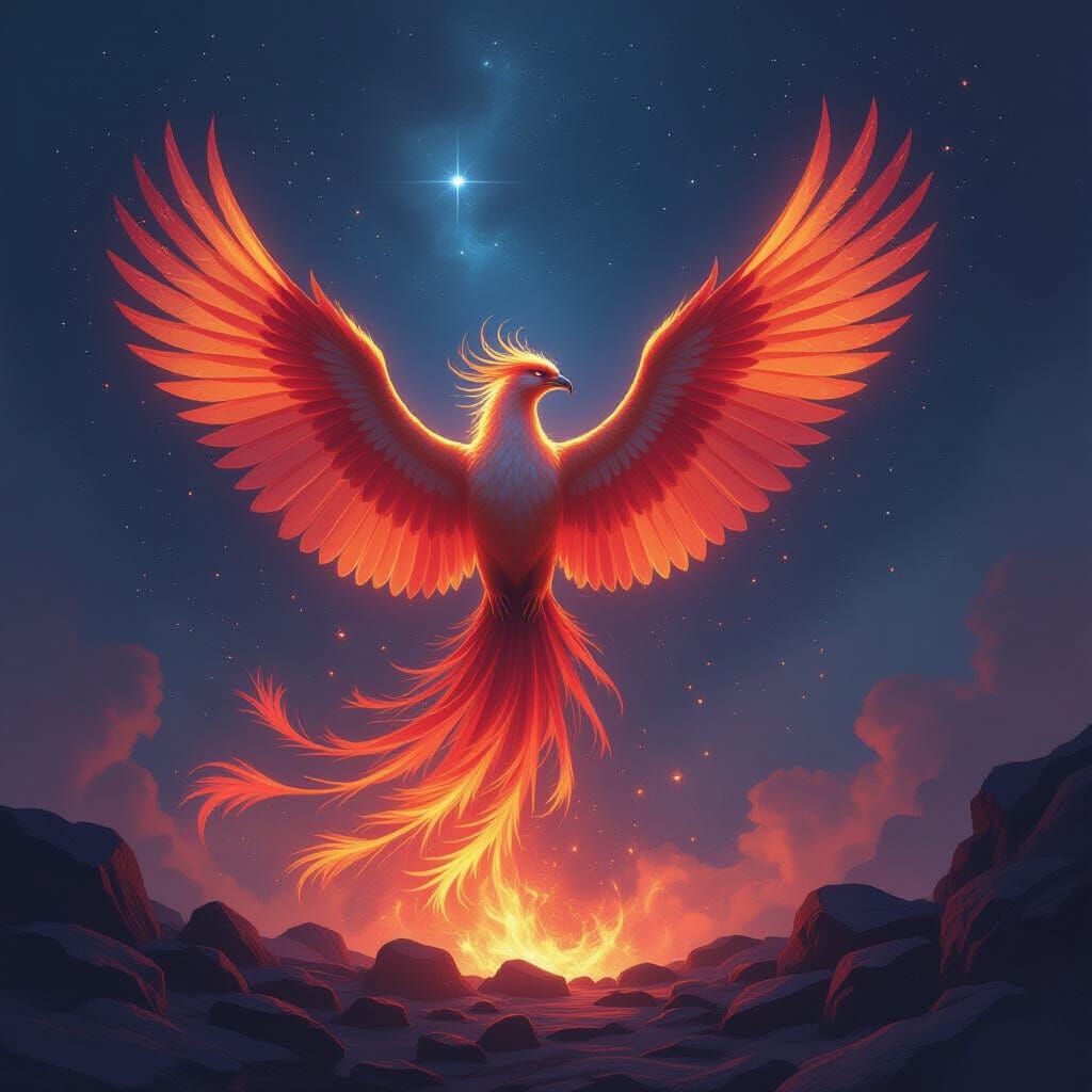 Majestic Phoenix Reborn from Cosmic Ashes
