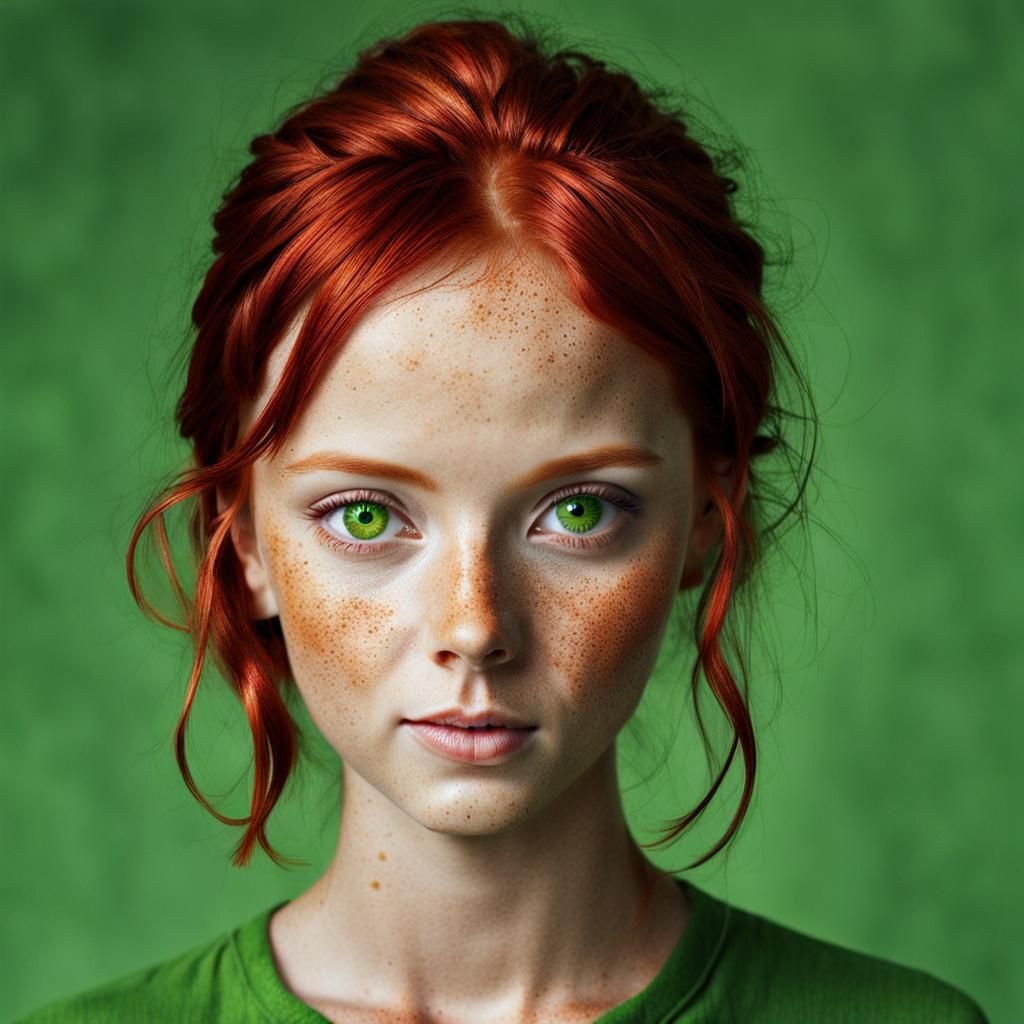 Portrait of a Redhead with Green Eyes