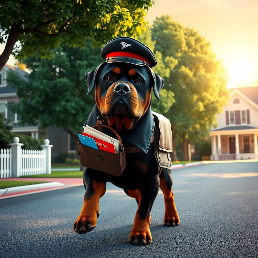 Stoic Rottweiler Postal Service Dog Walks Down Charming Subu...