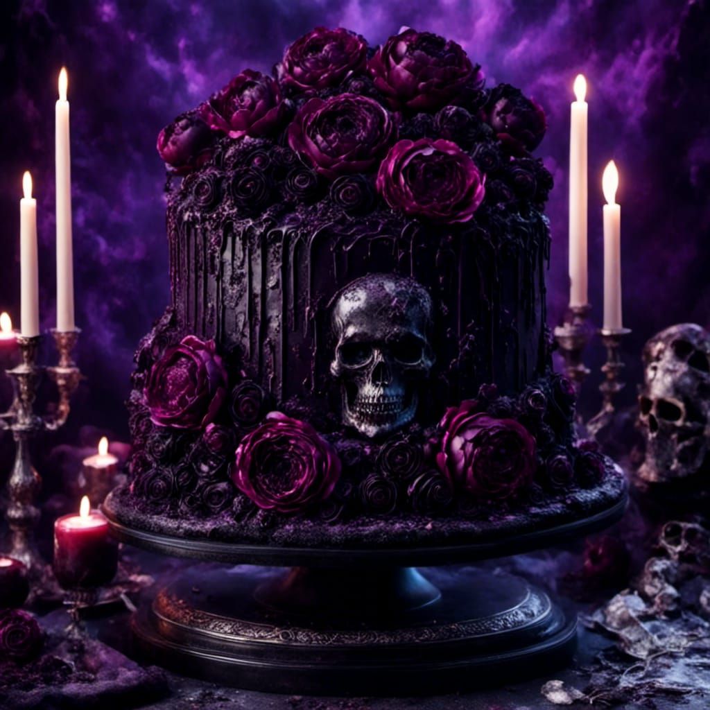 Gothic Black Four Tiered Cake with Peonies