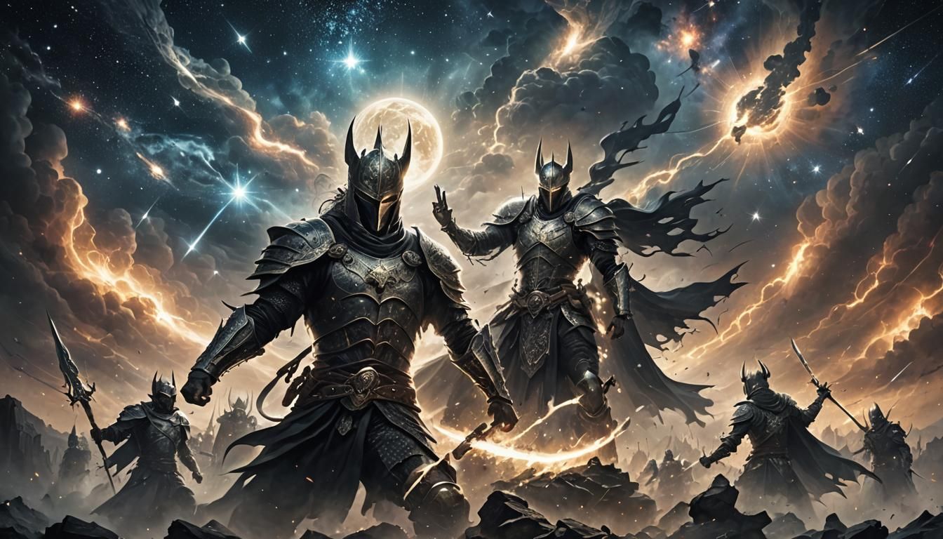 Warriors Merge in Starry Battlefield Reflection