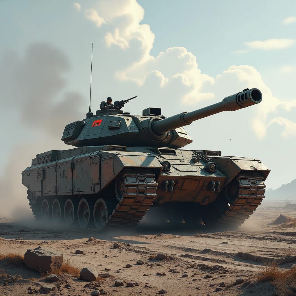 Armored War Tank in Dystopian Landscape