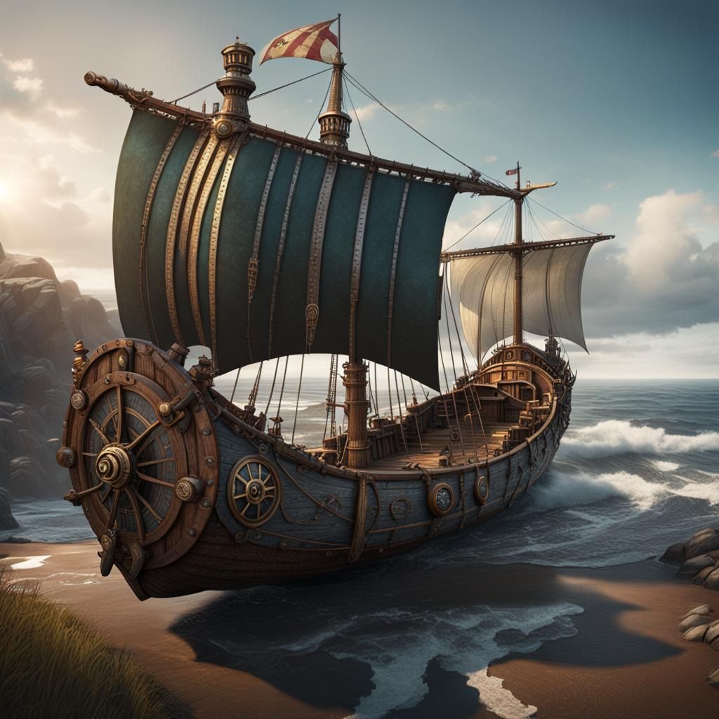 Steampunk viking ship