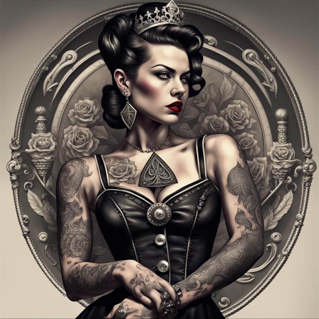 Queen of Spades Tattoo in Rockabilly Style