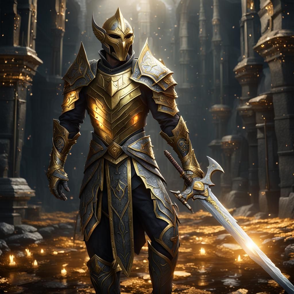 Elven Animated Armor in Dark Fantasy Style