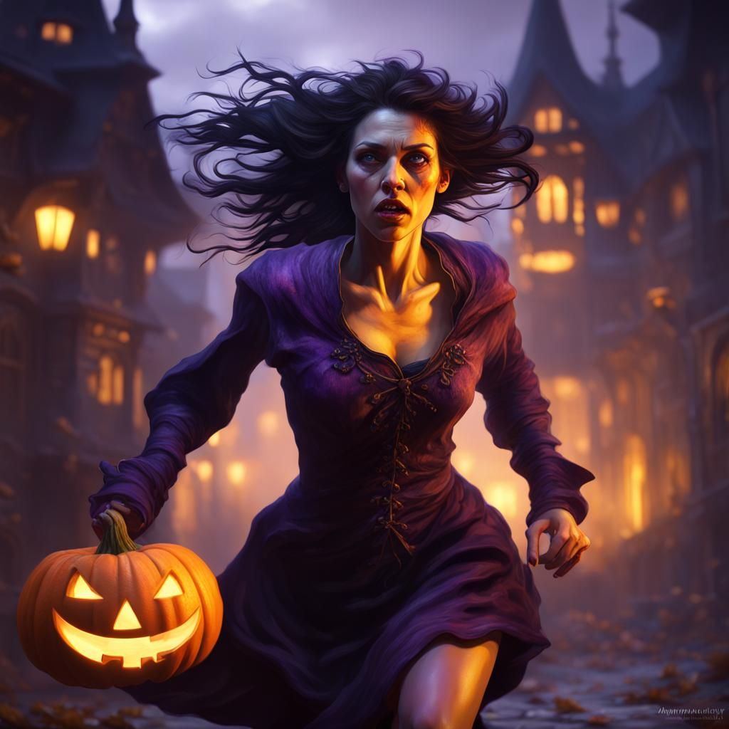 Frightened Woman Running on Halloween, Dark Fantasy Concept ...
