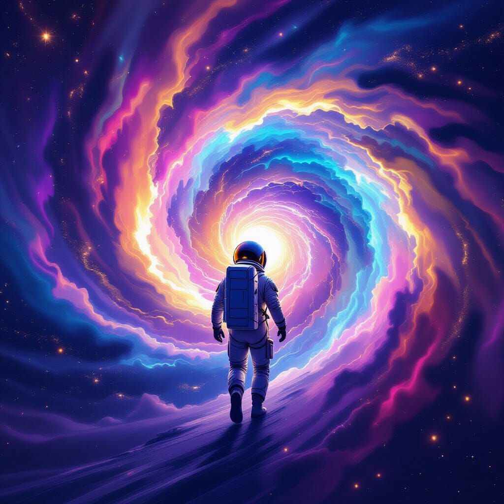 Astronaut Enters Kaleidoscopic Space Vortex
