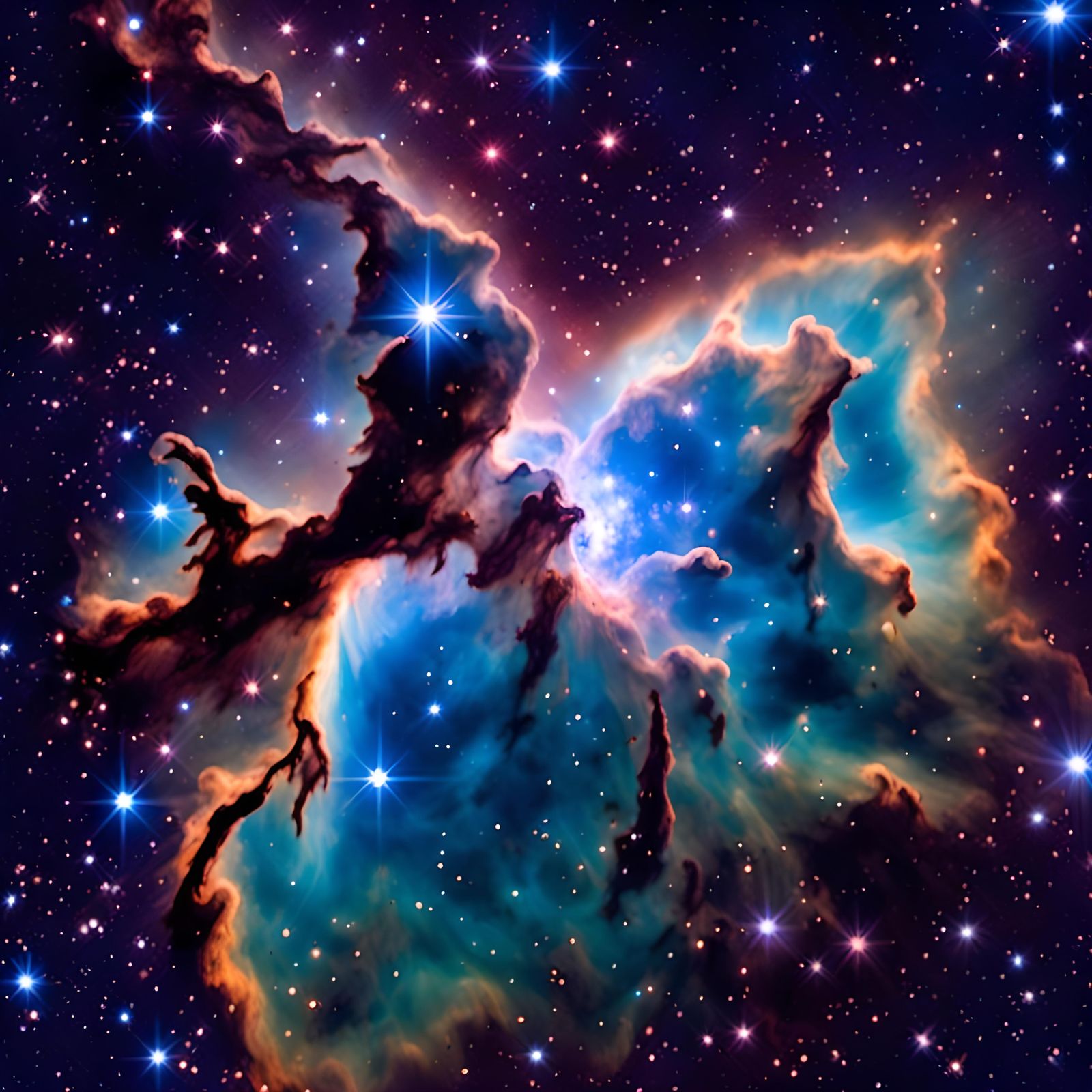 Brilliant Blue Stars in Emission Nebula by Hubble