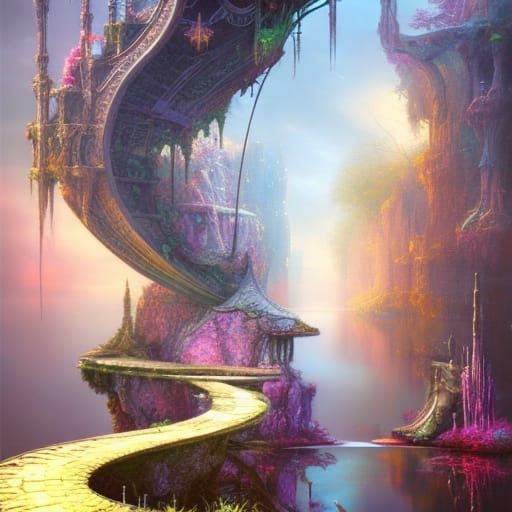 Intergalactic Galaxy With Glass Bridges as Matte Painting