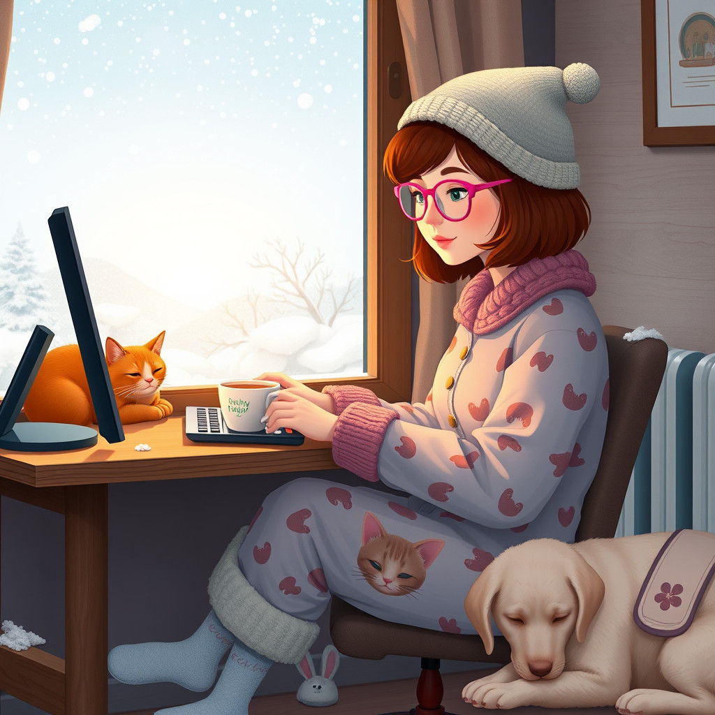 Cozy Work from Home in Storybook Illustration Style