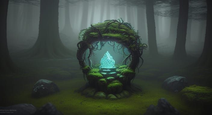 Mysterious Ancient Stone in Enchanted Forest