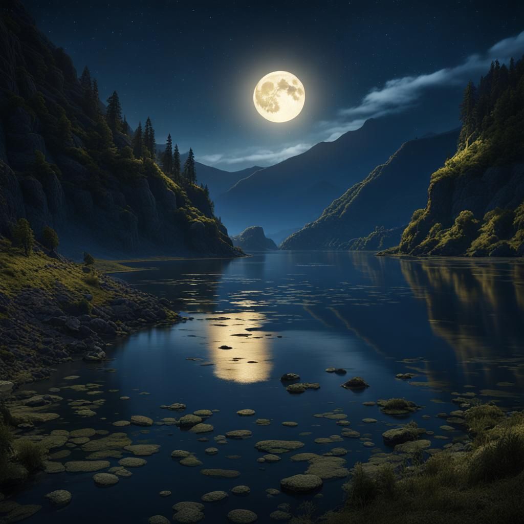 Moonlit Columbia River Gorge: Fantasy Concept Art