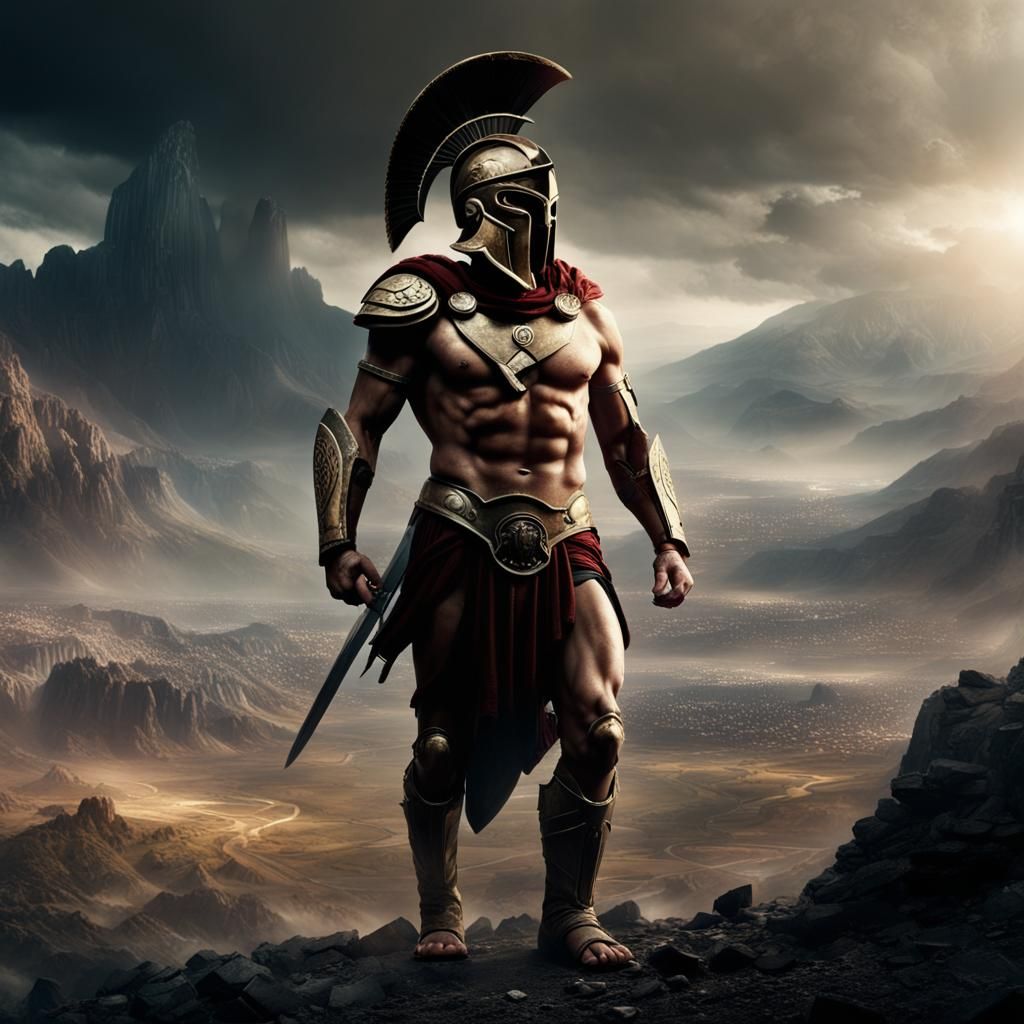 Epic Spartan Warrior in Digital Matte Painting