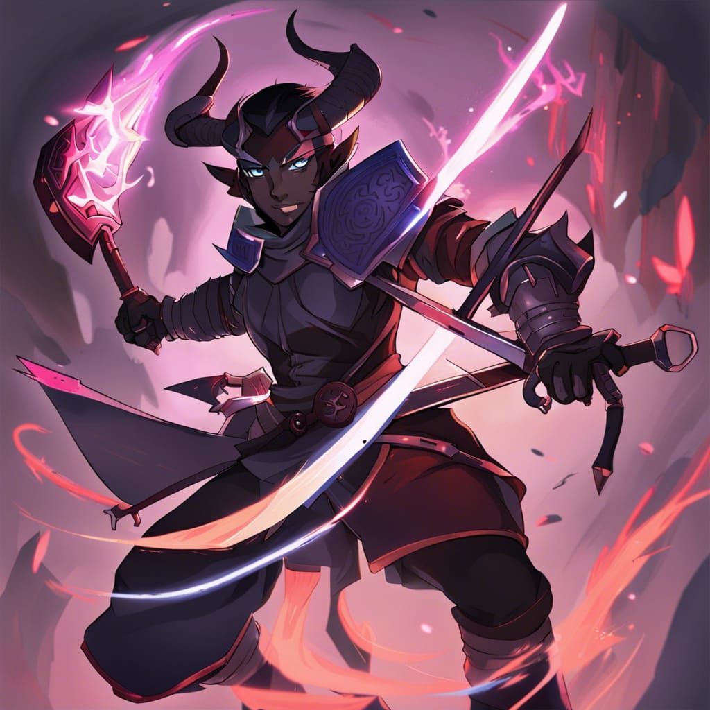Tiefling Echo Knight Sparring in Anime Style