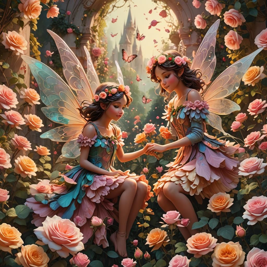 Fairies in Rose Garden: Digital Matte Painting