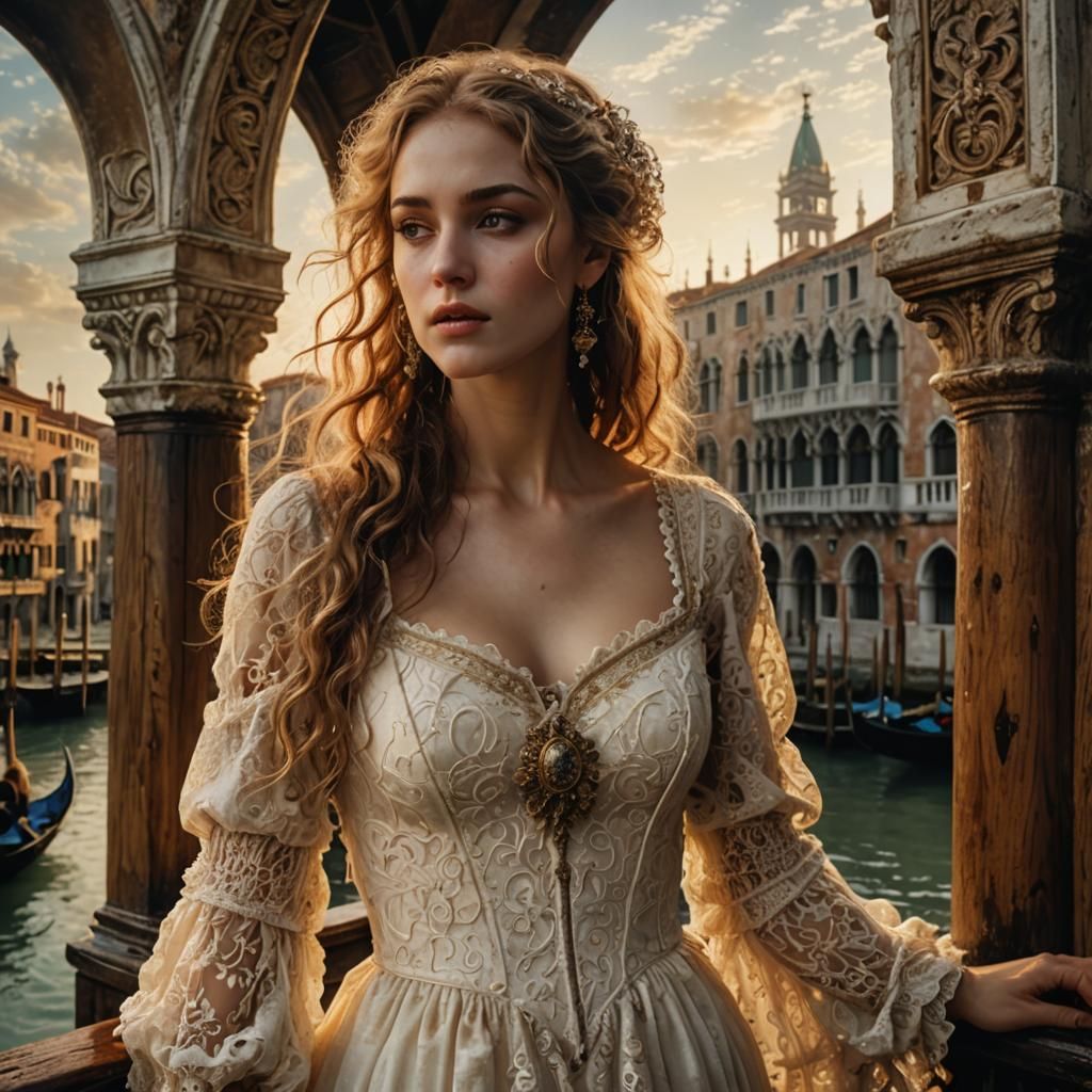 Venetian Woman on Balcony in Renaissance Realism