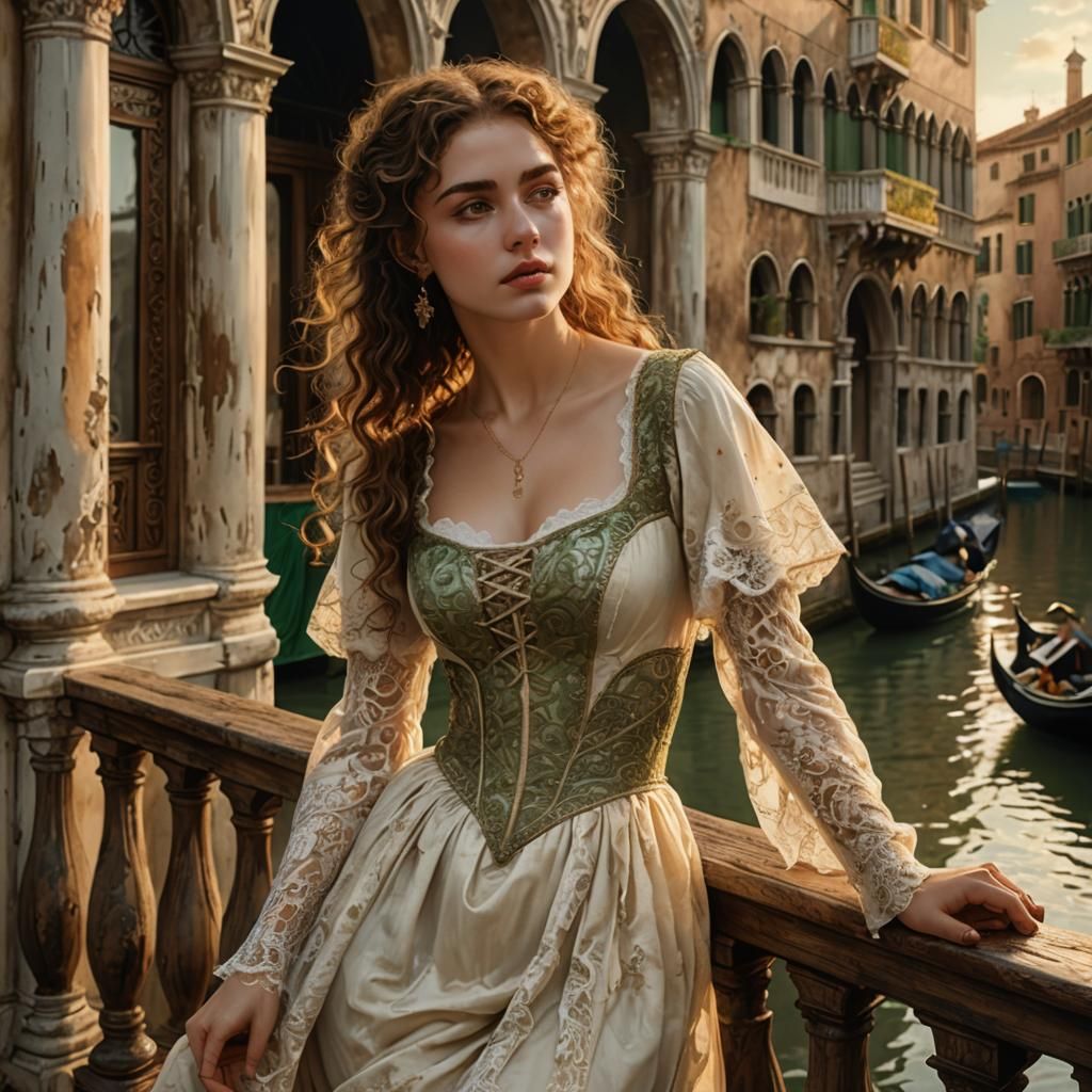 Renaissance Woman Overlooking Venice in Luis Royo Style