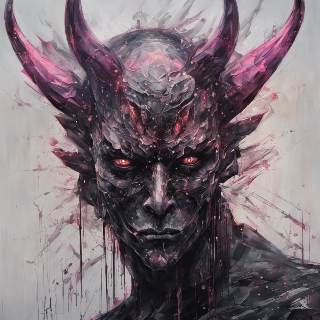 Crystalline Cyberpunk Demon Graffiti Art in High Contrast