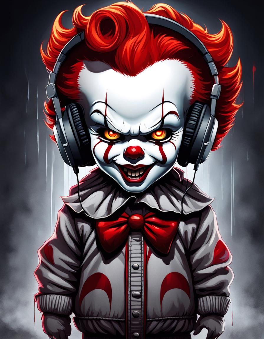 Chibi Pennywise with Headphones in Dramatic Lighting