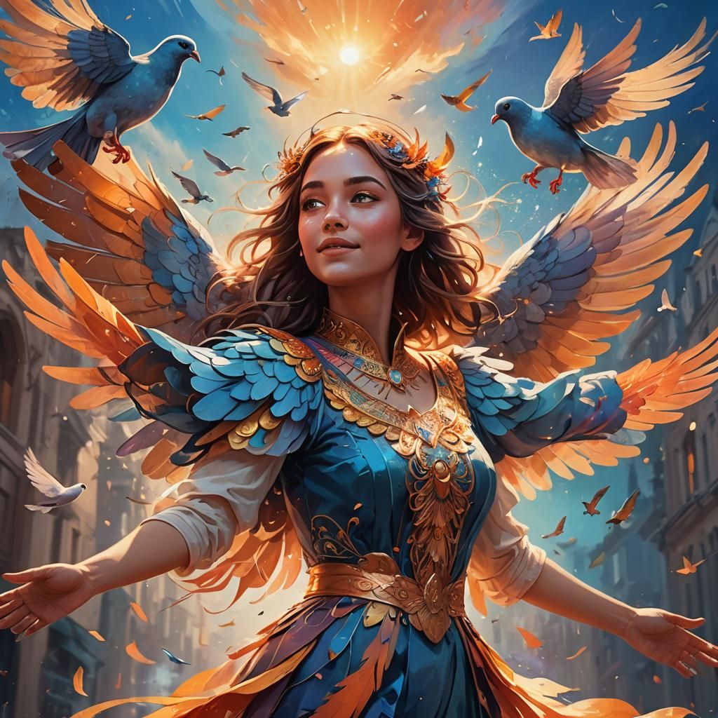Girl with Pigeon Wings in Fantasy Art