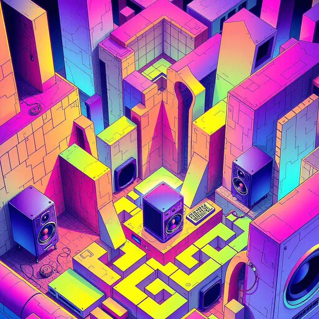 Psychedelic Fractal Maze in Moebius-Inspired Vector Art