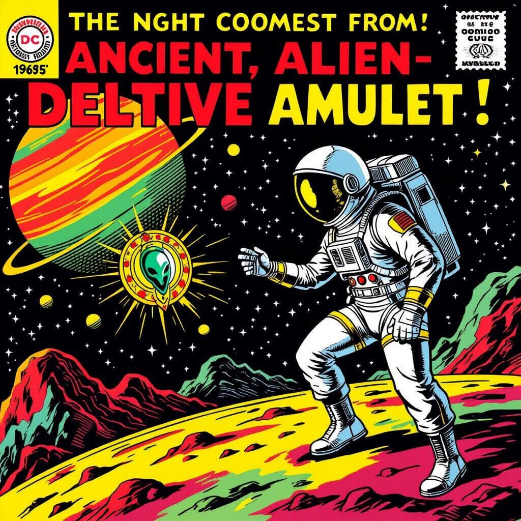 Brave Astronaut Finds Alien Amulet on Colorful Planet