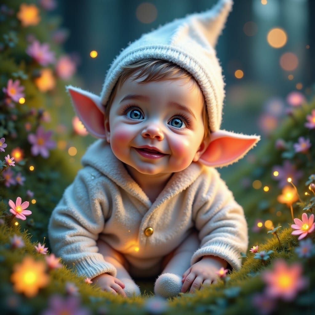 Enchanting Baby Elf in Pastel Oil Painting Style