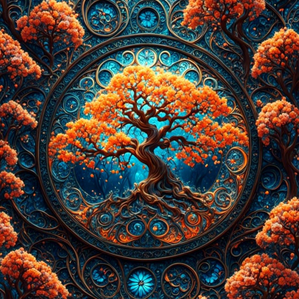 Cherry Blossoms in Stained Glass Fractal Mandalas