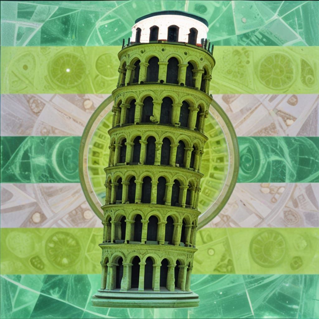 Glowing Portal with Leaning Tower of Pisa and Cosmic Element...