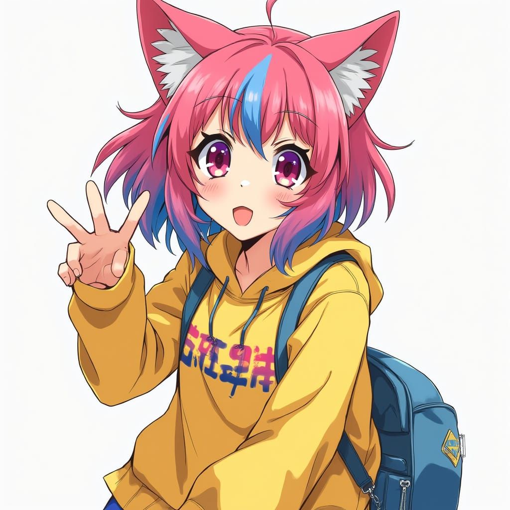 Anime Girl with Colorful Wolf Cut Hairstyle