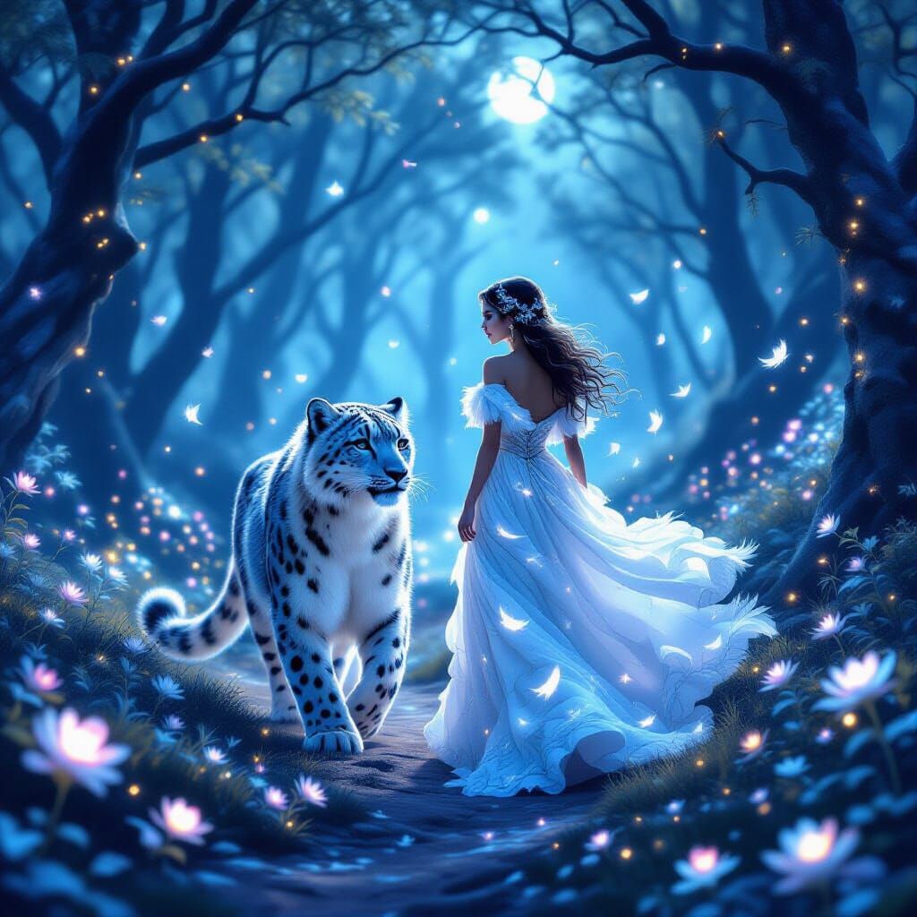 Enchanted Forest Walk with Snow Leopard and Cloud Girl