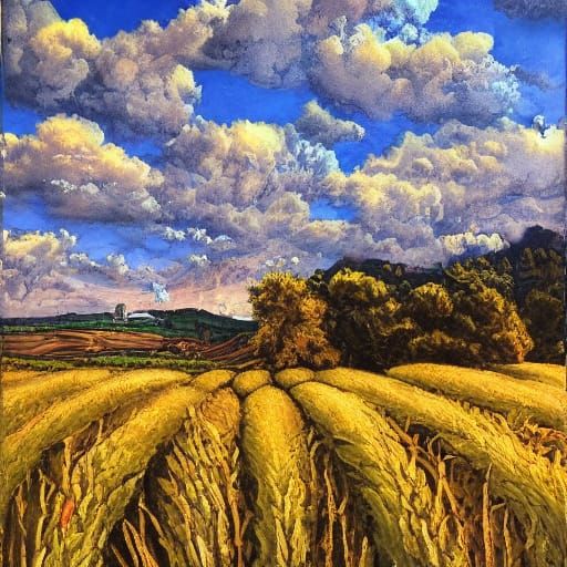 Golden Wheat Fields: A Grungy Oil Painting