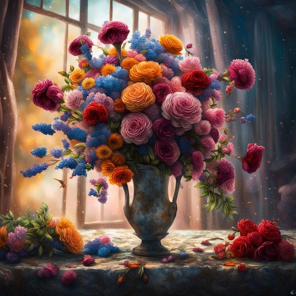 Angelic Bouquets with Ever-Changing Colors in Surreal Style