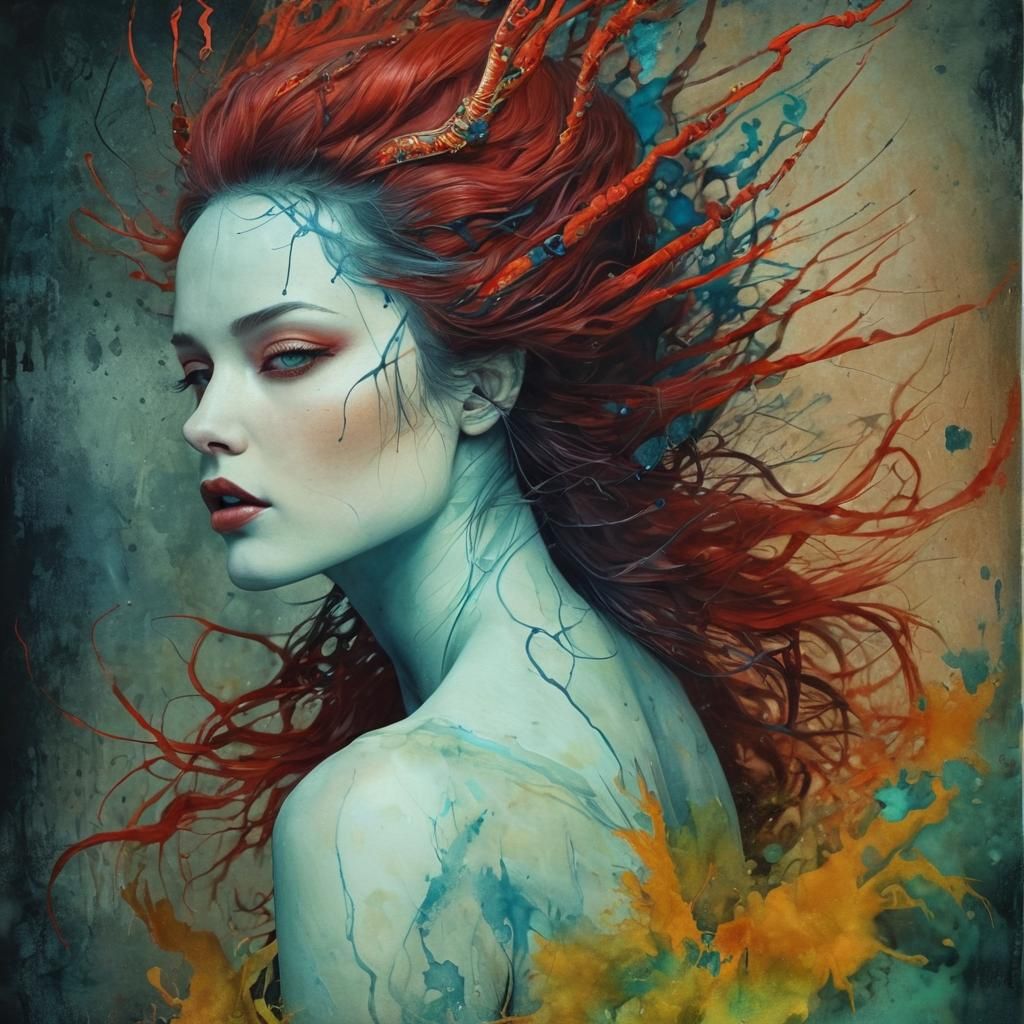 Angry Niflheim Banshee in Alcohol Ink Style