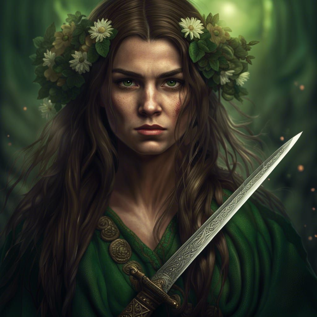 Druid with Sword Facing Darkness in Hyperrealism