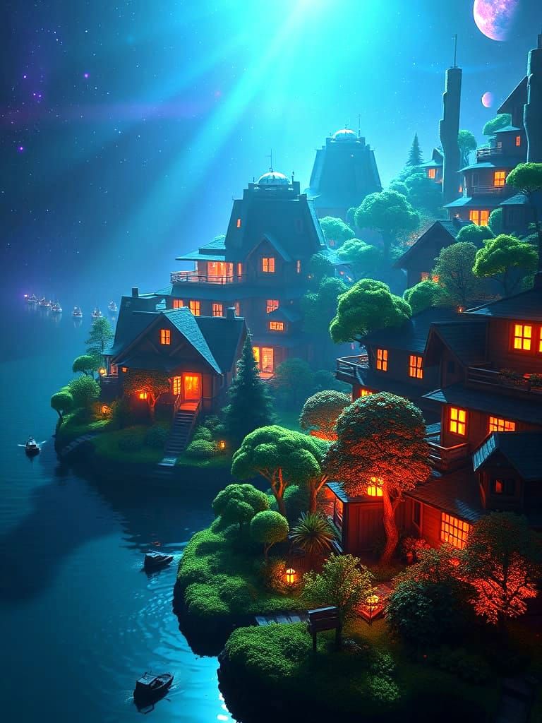 Futuristic Space Colony Neighborhood in Sci-Fi Style