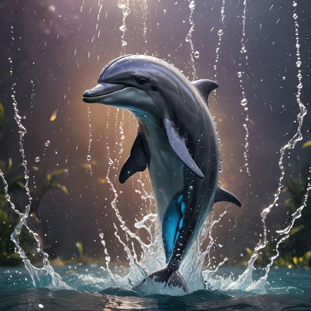 Dolphin Splash: Detailed Matte Painting in Deep Color