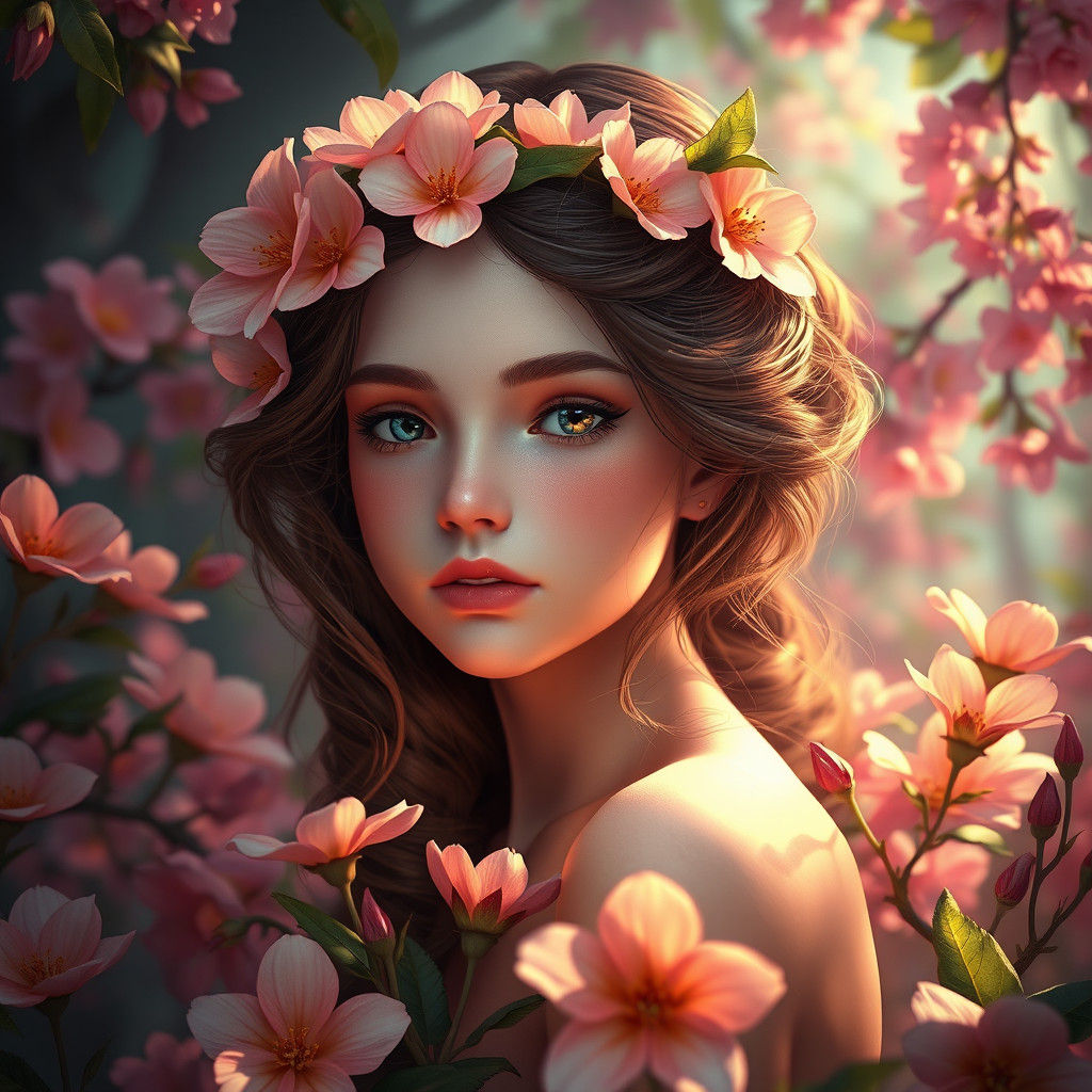 Ethereal Flower Girl in Mystical Forest