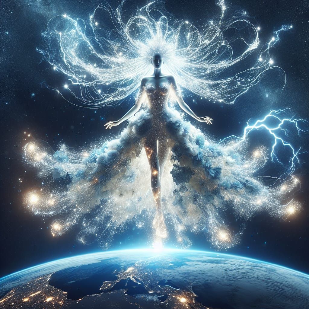 Celestial Goddess of Lightning in Stardust Gown