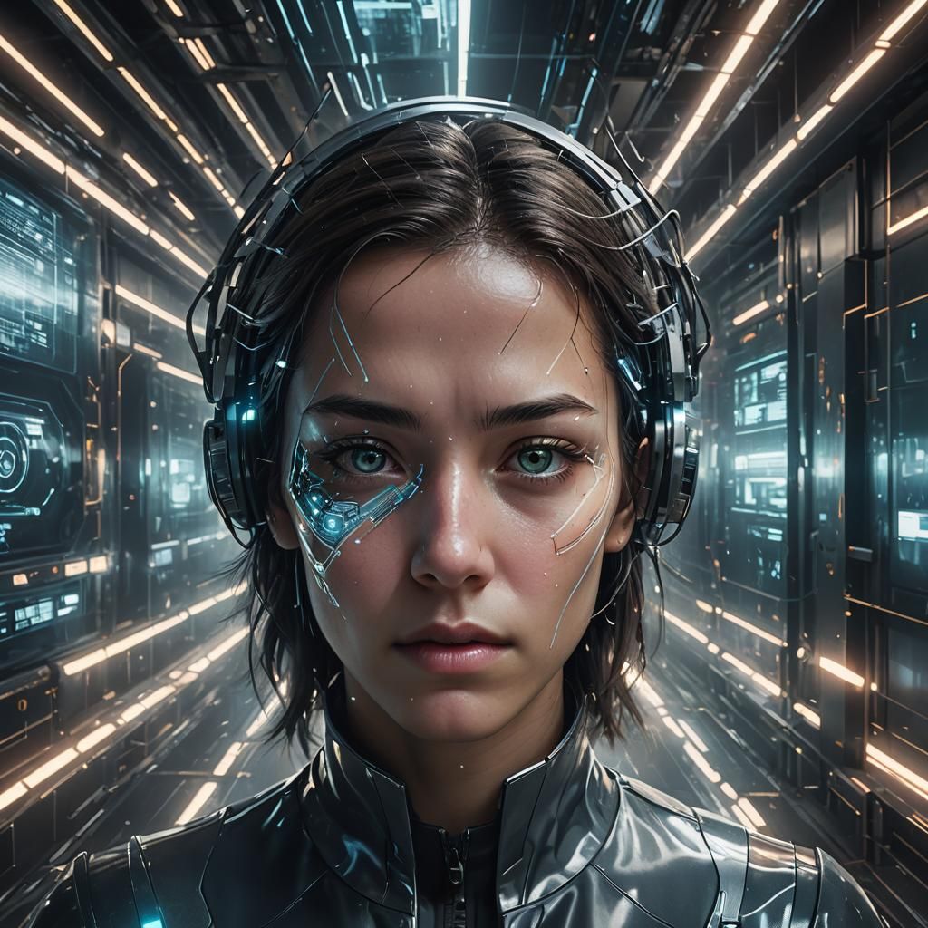 Futuristic Data Recording Machine on Closed Eye