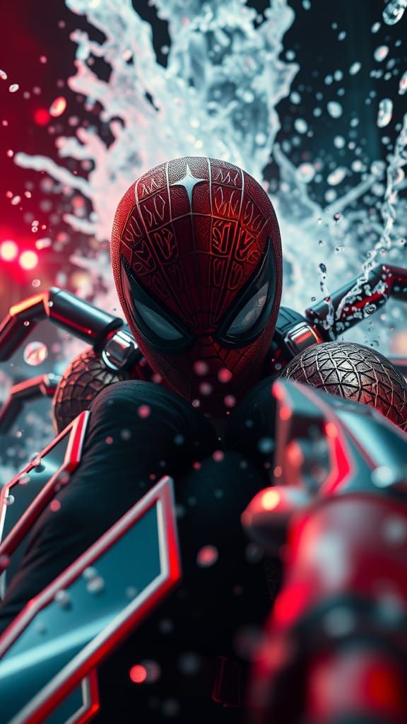 Intense Hero Breaks Glass Mirror in Fantasy Art Style