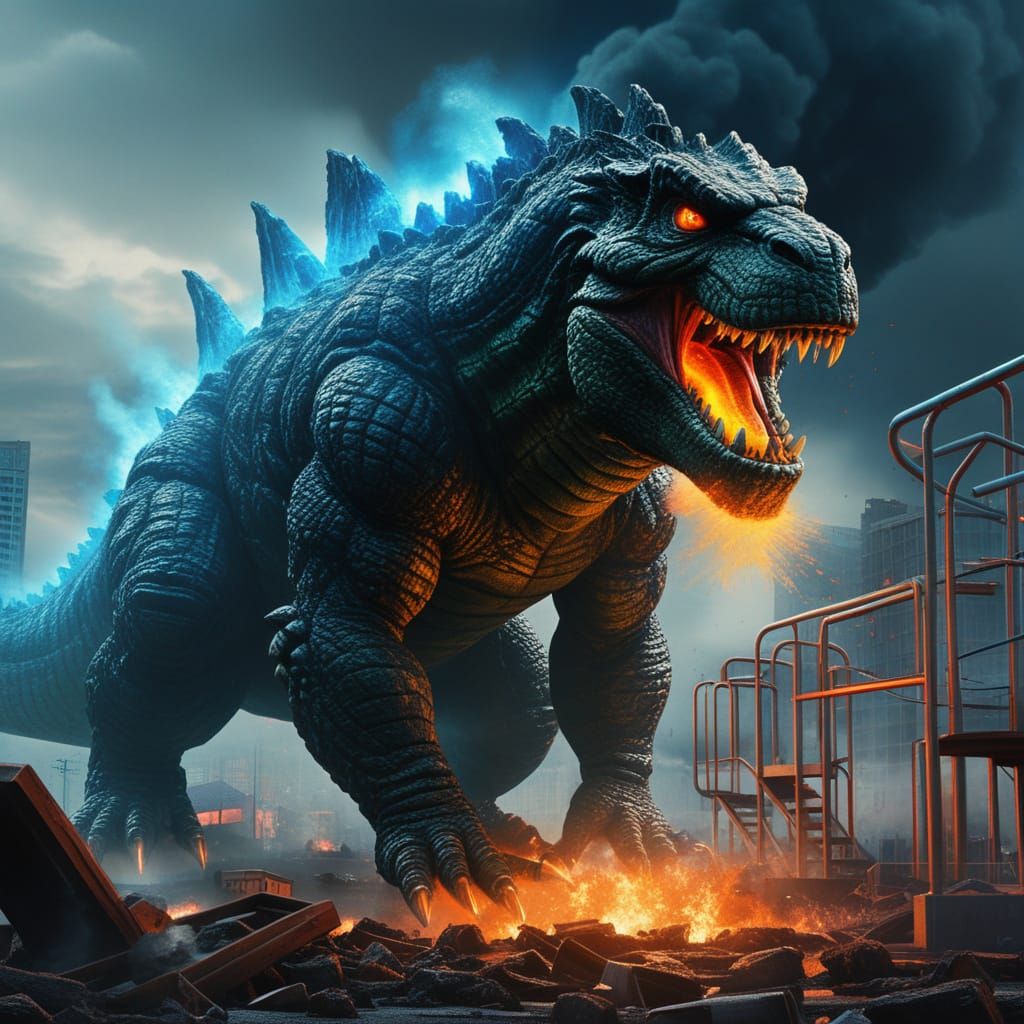 Godzilla vs Barney: Epic Monster Movie Poster Art