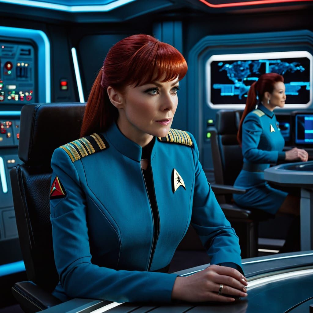 Female Starfleet Officer at Science Station on Enterprise