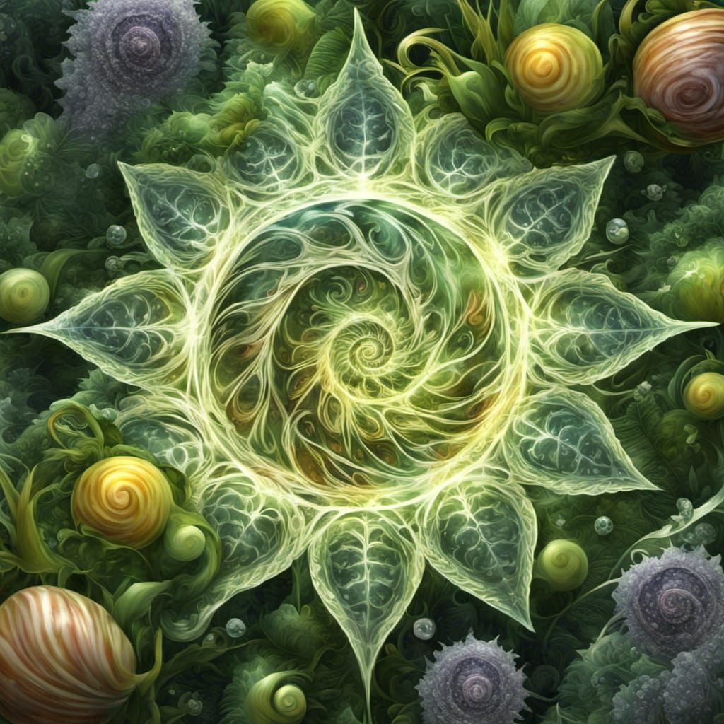 Surreal Cyberpunk Man with Star-Fruit and Ferns